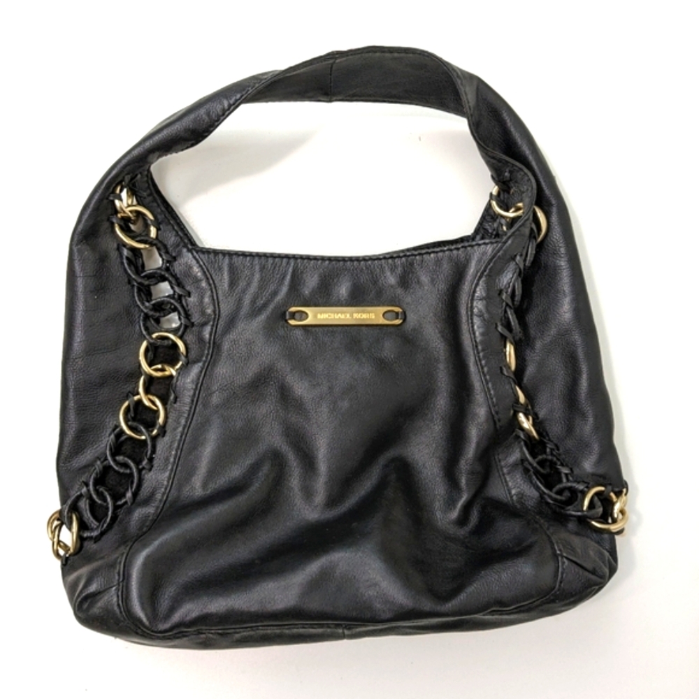 Michael Kors Chainlink Hobo Soft Leather Bag in Black and Gold